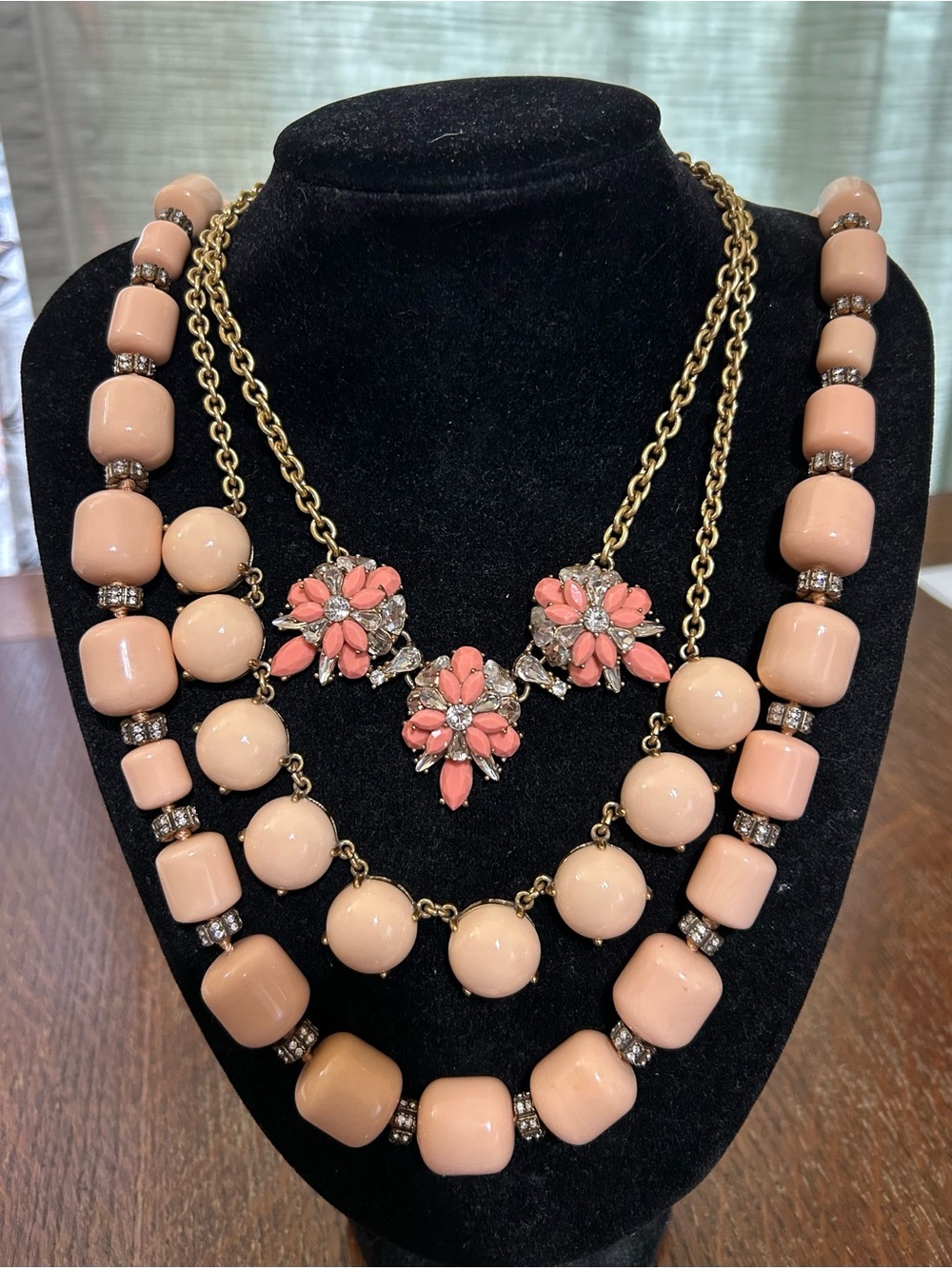 J. Crew Best of Vintage Blush Pink & Coral lot bundle of 3 Necklaces